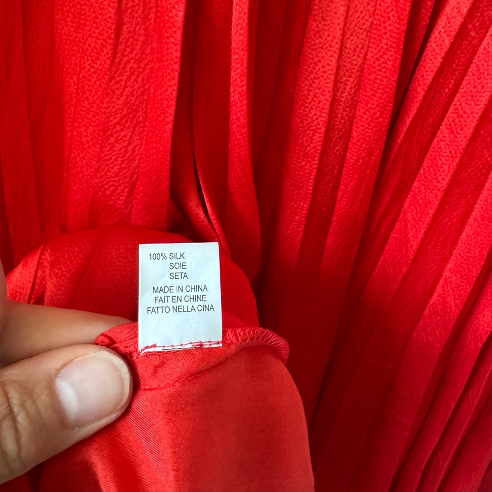 Halston Heritage Pleated Silk Red Swing Dress - Picture 9 of 9